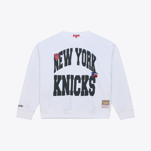Women
s Mitchell 
Ness  White New York Knicks Lightweight Block Letter Sweatshirt