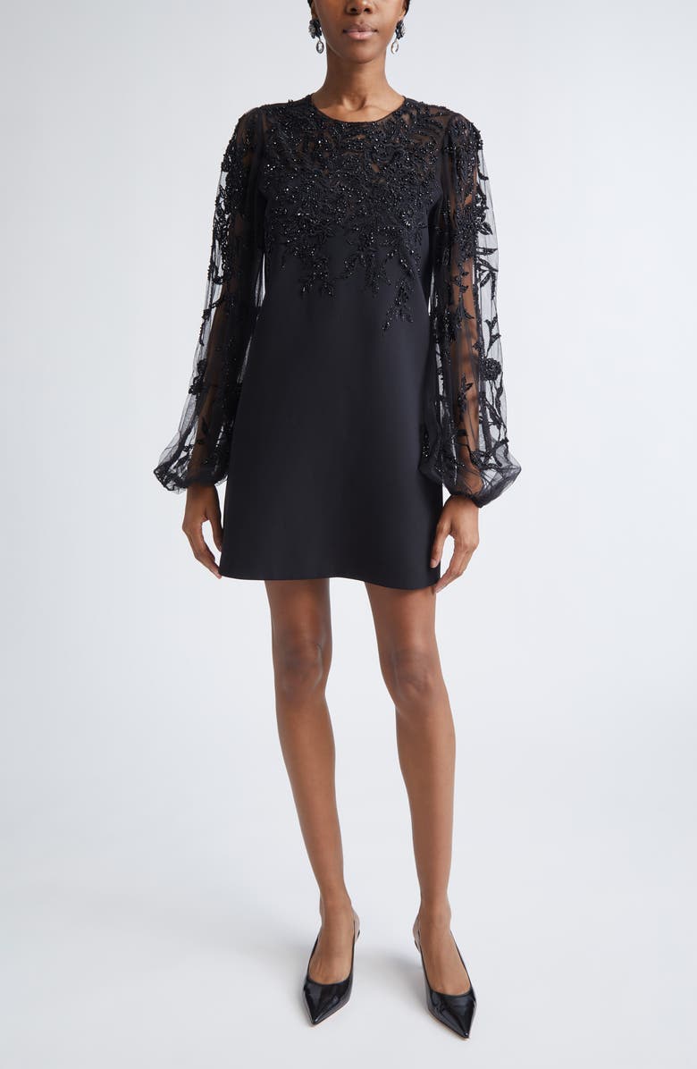 Carolina Herrera Sequin Embroidered Puff Sleeve Cocktail Dress, Main, color, Black Multi