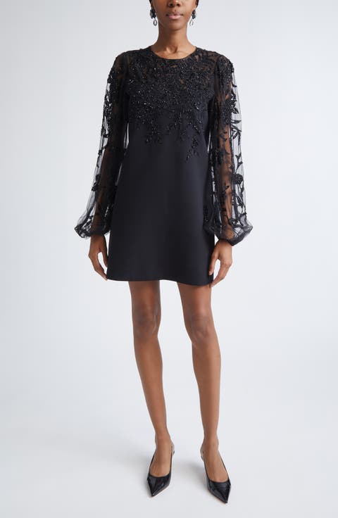 Sequin Embroidered Puff Sleeve Cocktail Dress