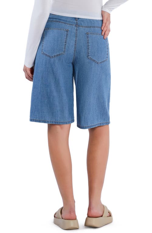 Hint Of Blu Chill Pleated Mid Rise Denim Bermuda Shorts