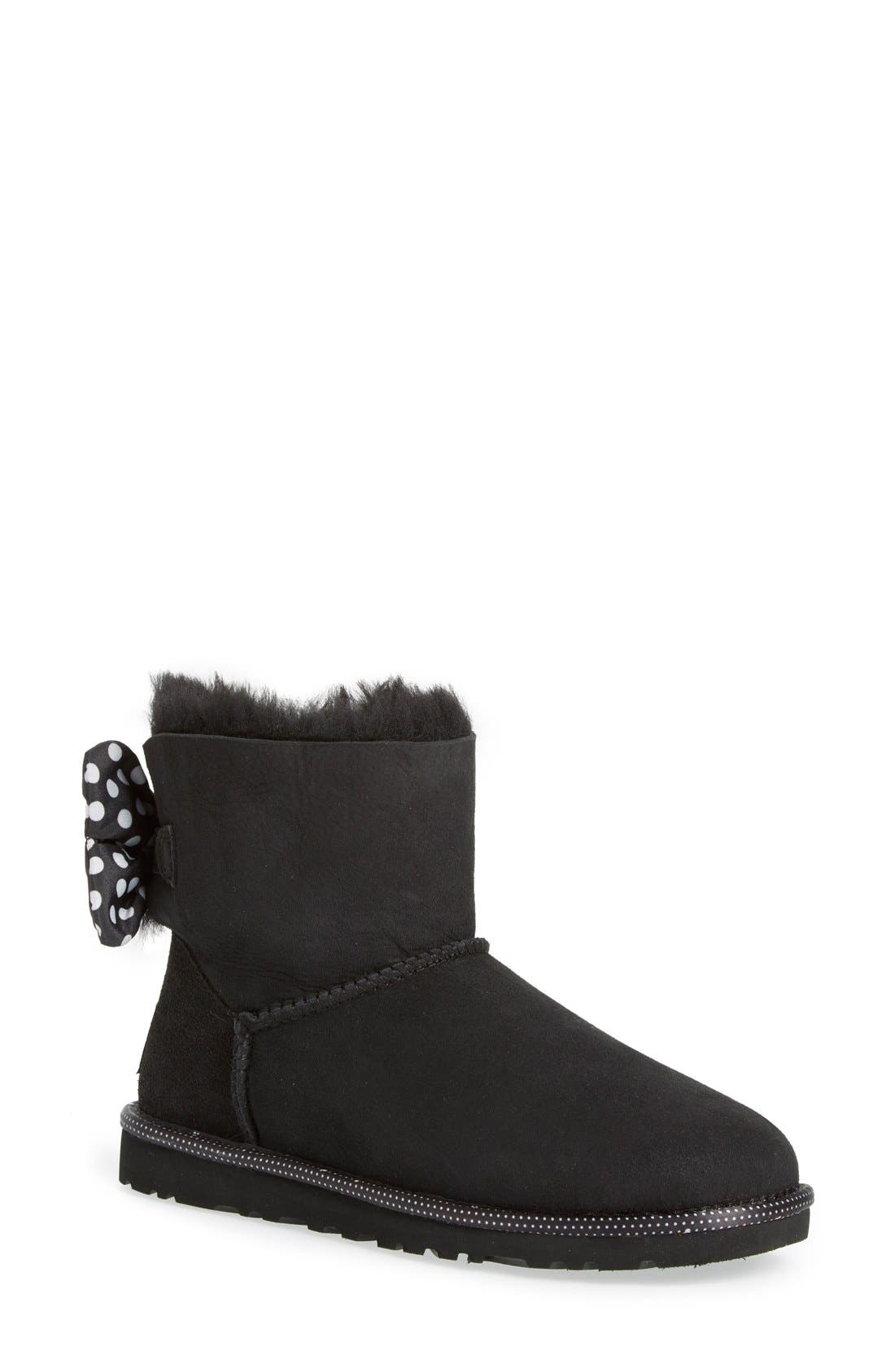 Disney® 'Sweetie Bow' Boot, Main, color, BLACK SUEDE