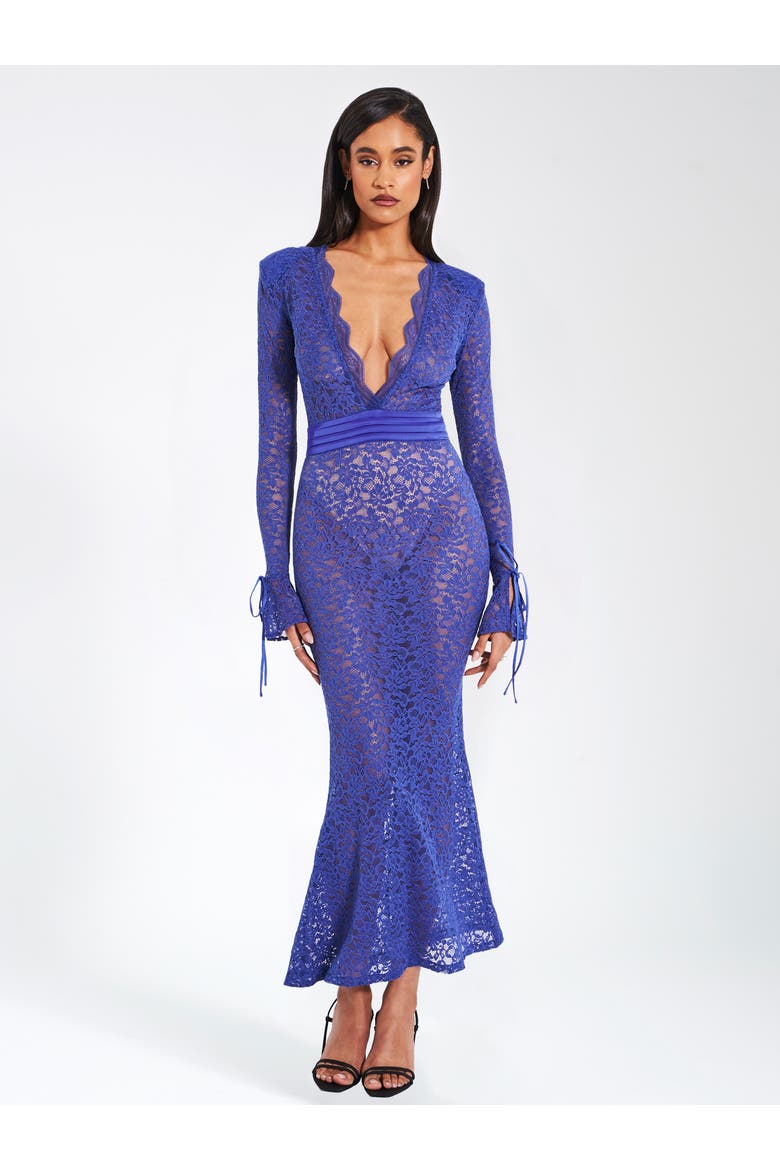 Giada Lace Deep V Long Sleeve Maxi Dress, Alternate, color, Navy