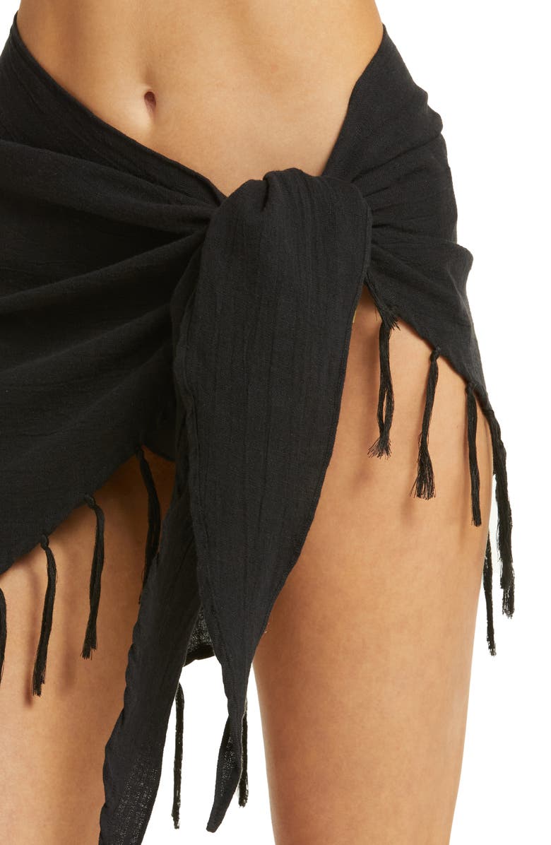 Vitamin A<sup>®</sup> Sirena Tassel Linen Blend Sarong, Alternate, color, Black Crinkle Linen