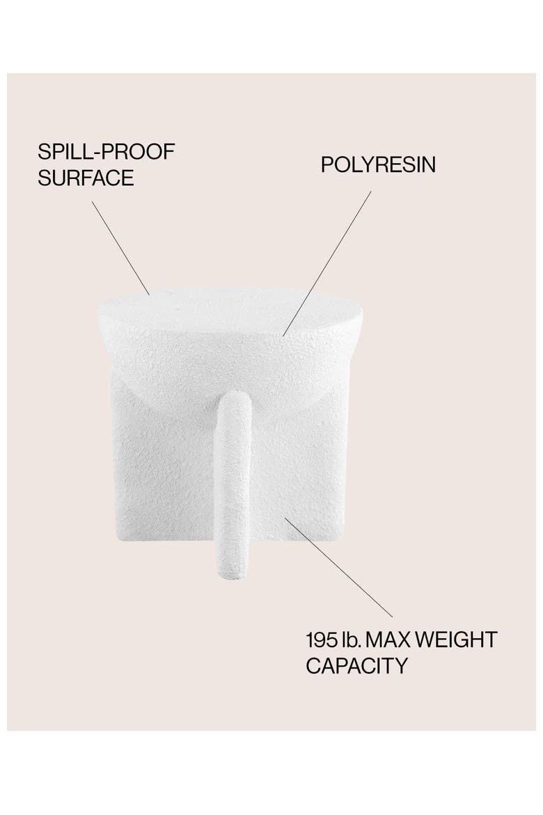 Brady Minimalist Geometric Polyresin Indoor/Outdoor Accent Table & Garden Stool, All-Weather Sculptural Side Table, Alternate, color, White Frosted
