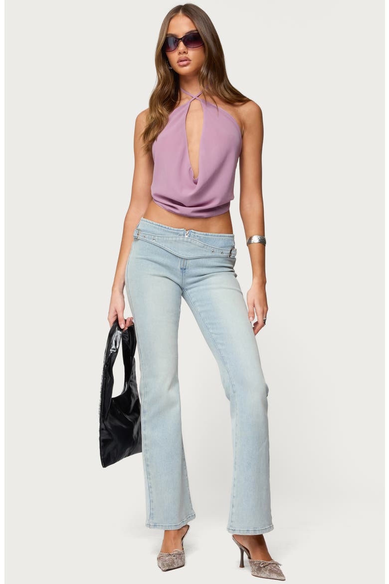 Cowl Plunge Neck Backless Crop Top, Alternate, color, PURPLE