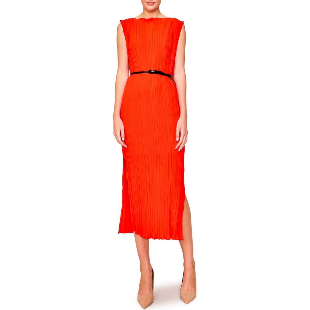 Melloday Twist Pleat Belted Midi Dress In Red