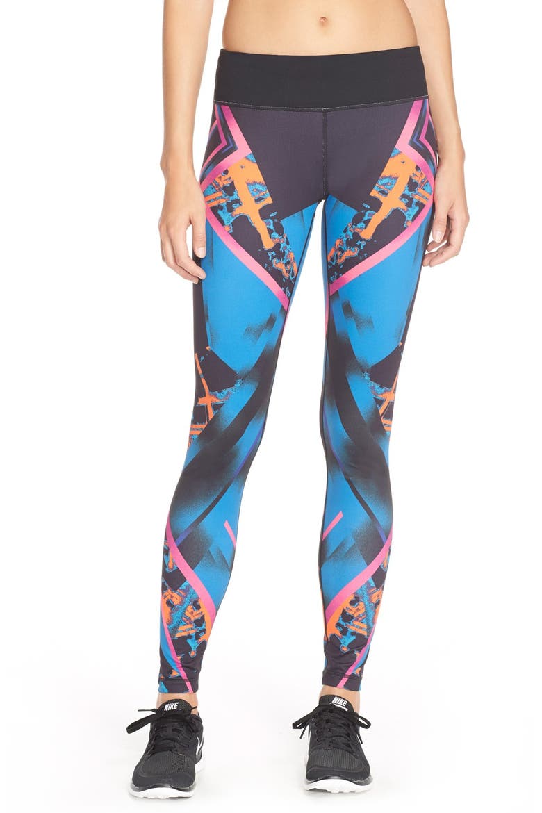 'Live In' Chalet Print Leggings, Main, color, BLUE AZURE CHALET PRINT