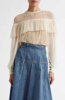 Ulla Johnson Anelise Ruffle Sheer Lace Top