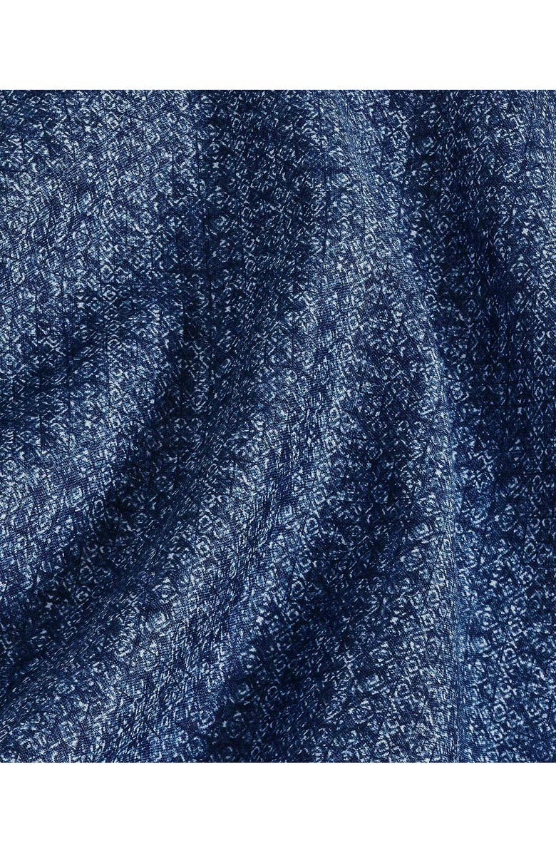 David Donahue Texture Print Short Sleeve Linen & Cotton Shirt, Alternate, color, Navy