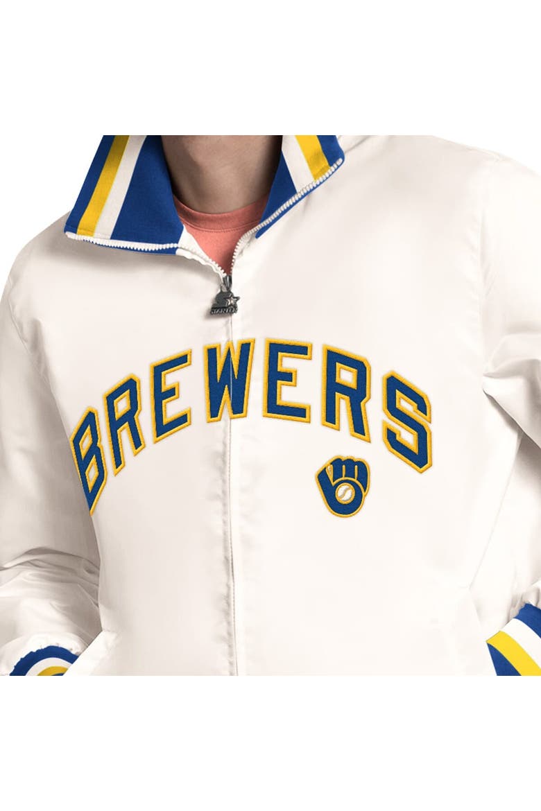 Men's Starter White Milwaukee Brewers The Captain Cooperstown Logo Full-Zip Varsity Jacket, Alternate, color, White