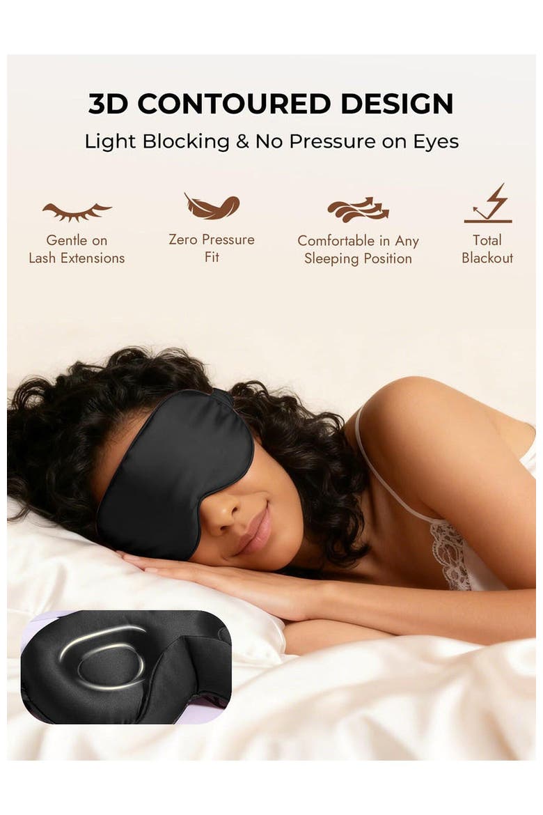 22 Momme Mulberry Silk Upgraded 3D Adjustable Eye Mask, Alternate, color, Black