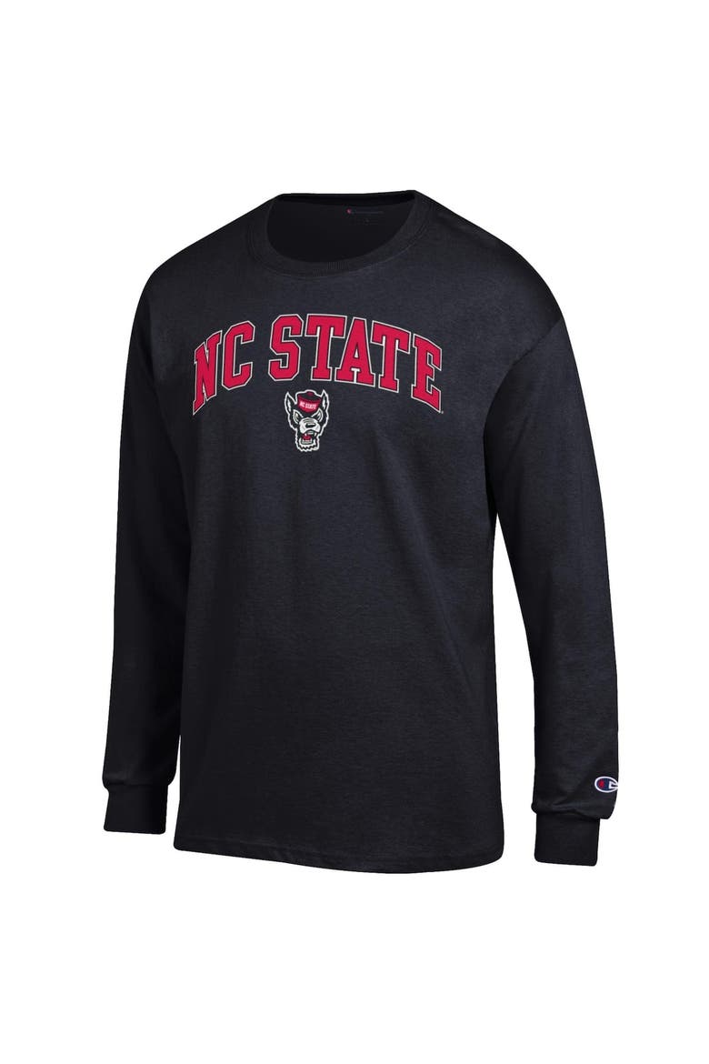 Men's Champion  Black NC State Wolfpack Arch Over Logo Long Sleeve T-Shirt, Alternate, color, Black