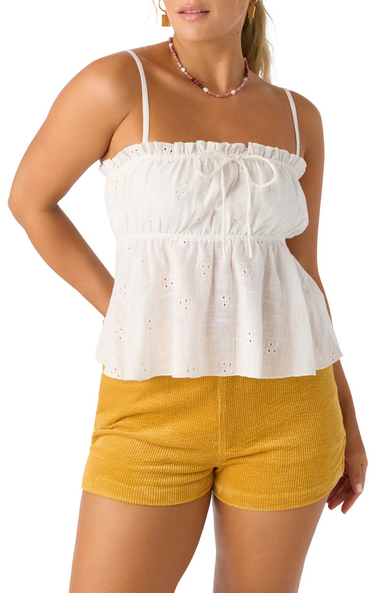 O'Neill Alexia Eyelet Cotton Babydoll Camisole, Main, color,