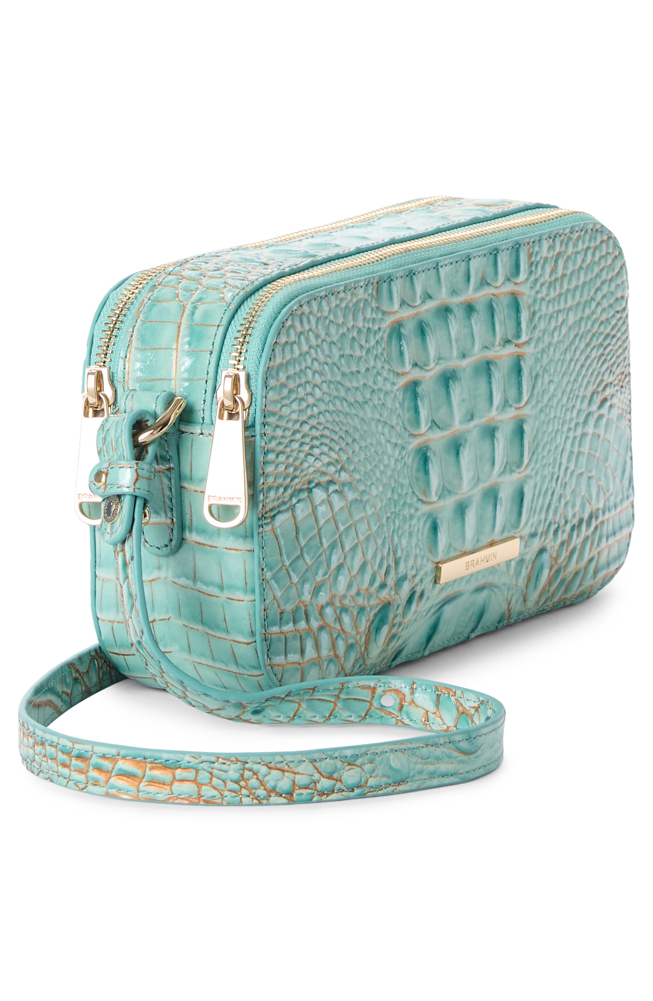 Brahmin Danica Croc Embossed Leather Crossbody Bag, Alternate, color, Waterfall