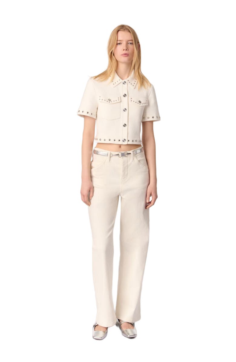 maje Studded cropped cardigan, Alternate, color, Ecru