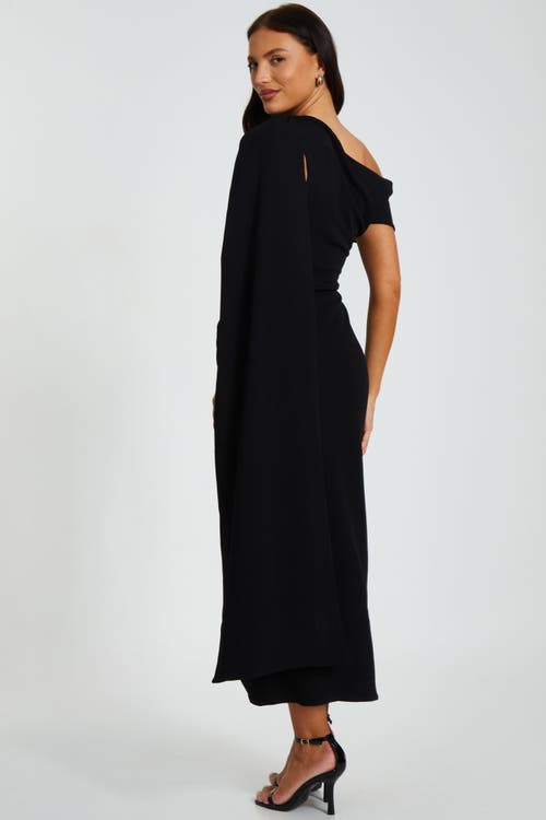 Quiz Scuba Crepe Off The Shoulder Sash Maxi Dress In Black