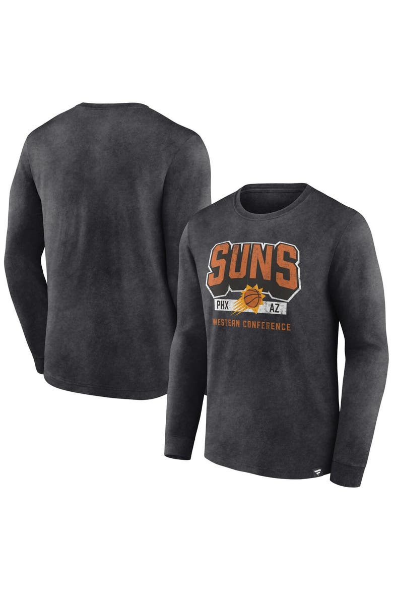 Men's Fanatics Branded Heather Charcoal Phoenix Suns Front Court Press Snow Wash Long Sleeve T-Shirt, Alternate, color, Heather Charcoal