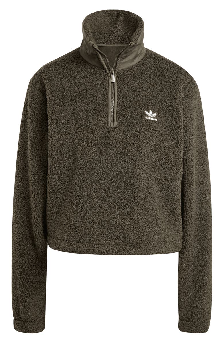 adidas Originals Half Zip Recycled Polyester Teddy Fleece Sweatshirt, Alternate, color, Shadow Olive