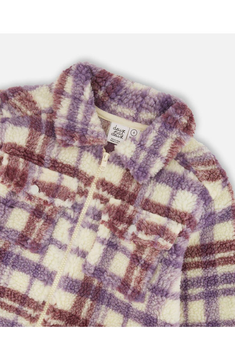 Deux par Deux Little Girl's Zip Front Soft Fleece Overshirt Plaid Purple And White, Alternate, color, 