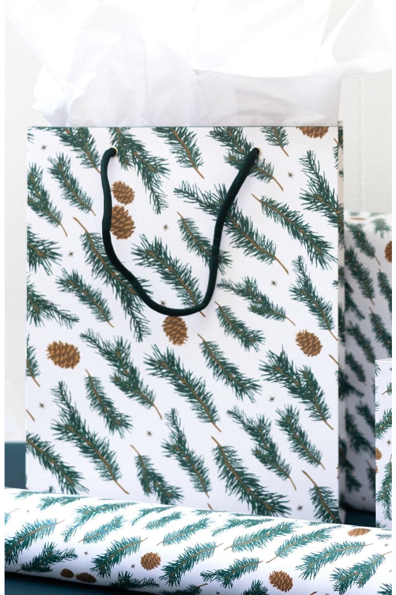 Pine Pattern Holiday Gift Bag and Card Set, Alternate, color, Pine Pattern