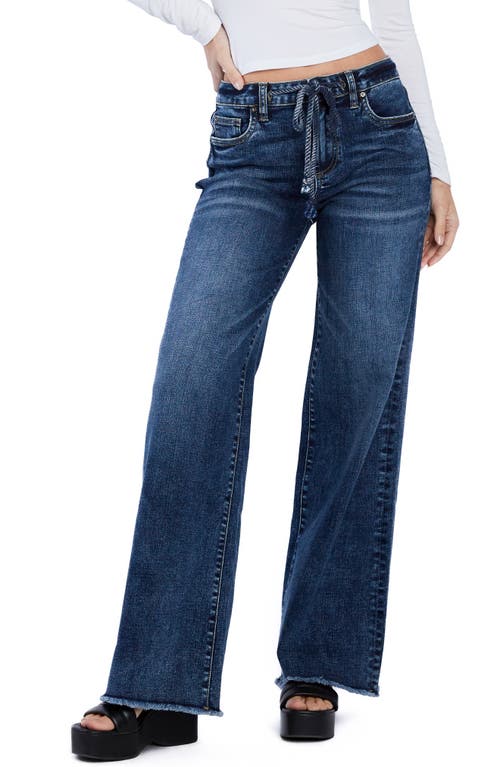 Hint Of Blu Drawstring Wide Leg Jeans In Boho Blue