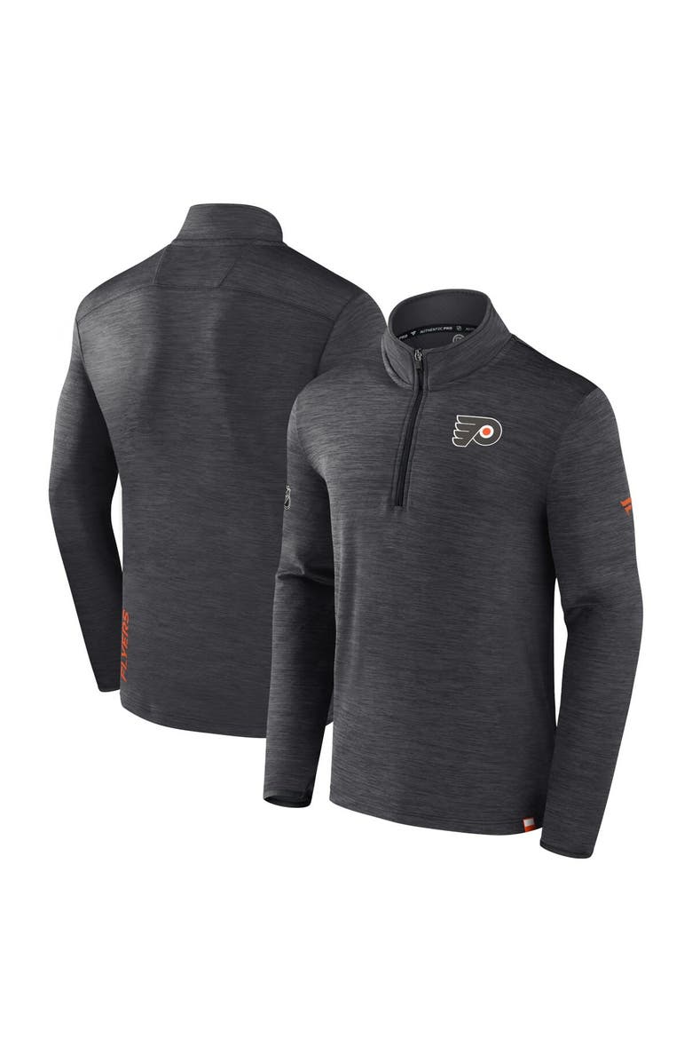 FANATICS Men's Fanatics Heather Charcoal Philadelphia Flyers Authentic Pro Quarter-Zip Pullover Top, Main, color,