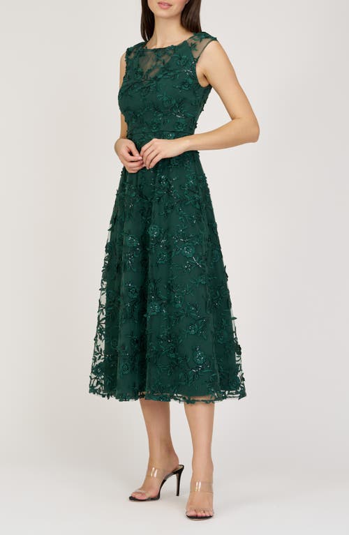 Js Collections Viviana Embroidered Sequin Floral Cocktail Midi Dress In Green