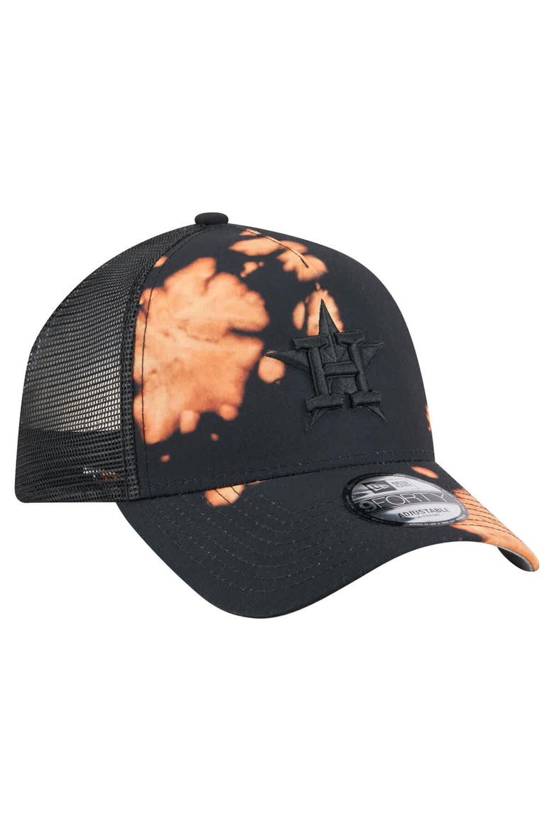 Men's New Era  Black Houston Astros Bleached A-Frame 9FORTY Adjustable Hat, Alternate, color, Black