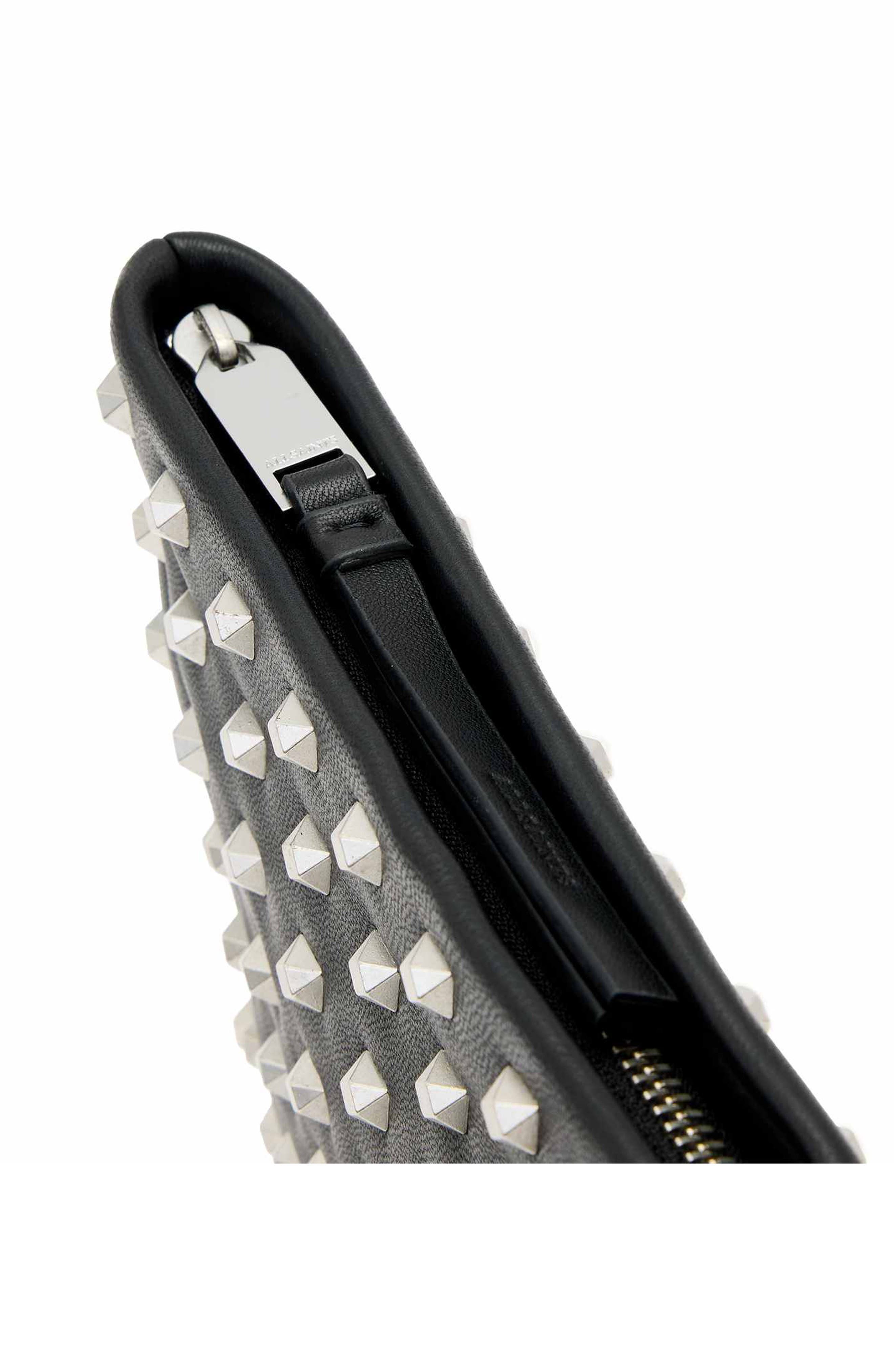 AllSaints Bettina Studded Leather Clutch, Alternate, color, Black
