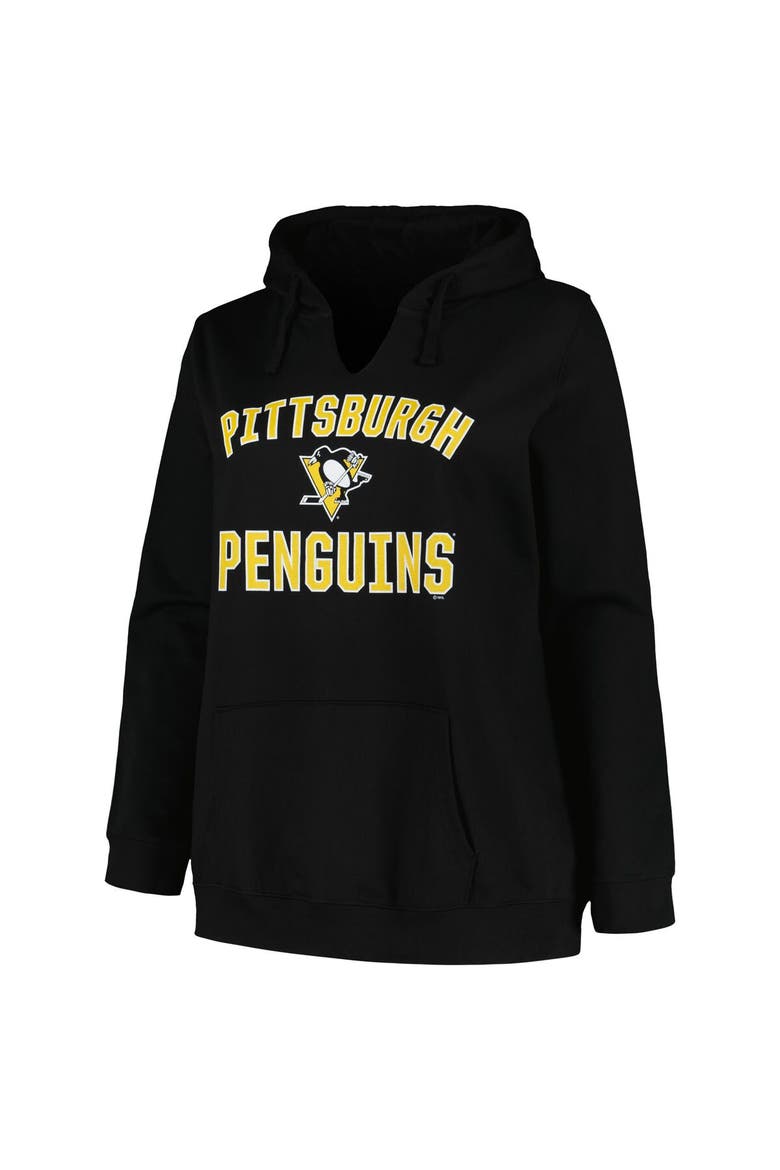 Women's Profile Black Pittsburgh Penguins Plus Size Arch Over Logo Pullover Hoodie, Alternate, color, Black