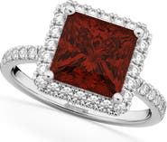 ALLUREZ Princess Cut Halo Garnet & Diamond Engagement Ring 14K