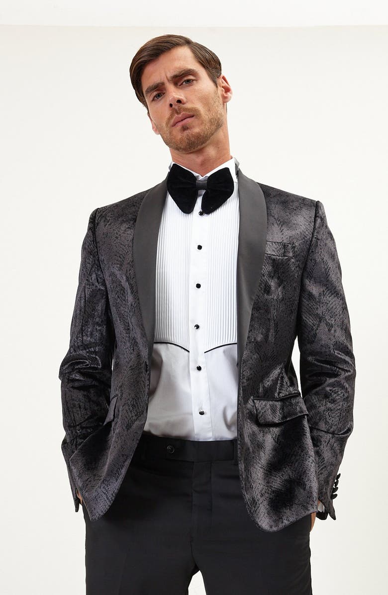 RON TOMSON Snake Embossed Velvet Tuxedo Jacket, Alternate, color, Black Anthracite