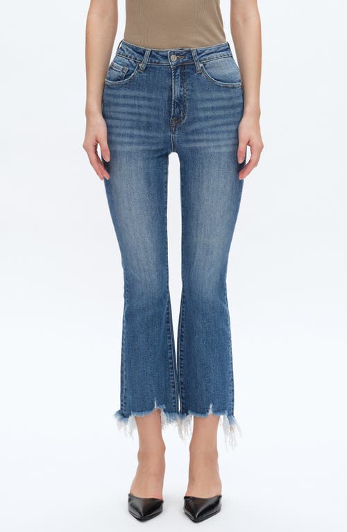 Bayeas High Waist Fray Hem Ankle Flare Jeans In Blue