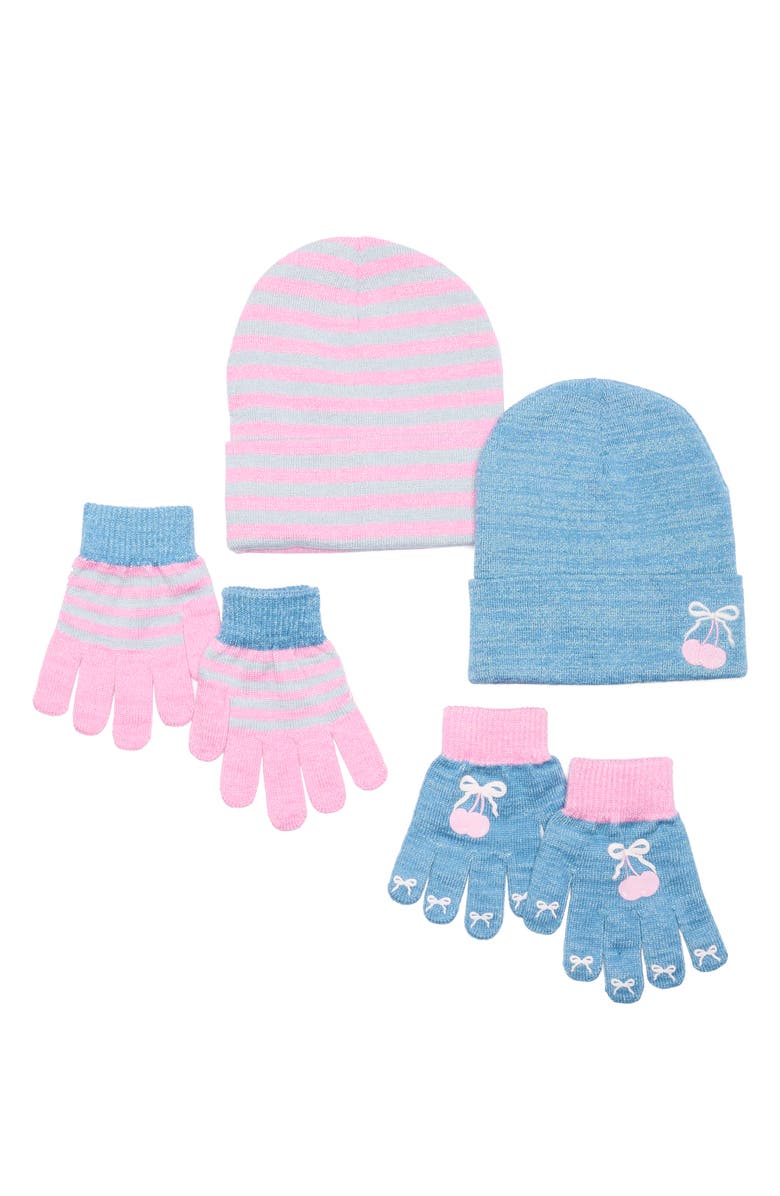 Toby Kids' Cherry Bow 4-Piece Beanie & Gloves Set (Big Kid) Kids' 4-Piece Beanie & Gloves Set, Main, color, Ash Blue
