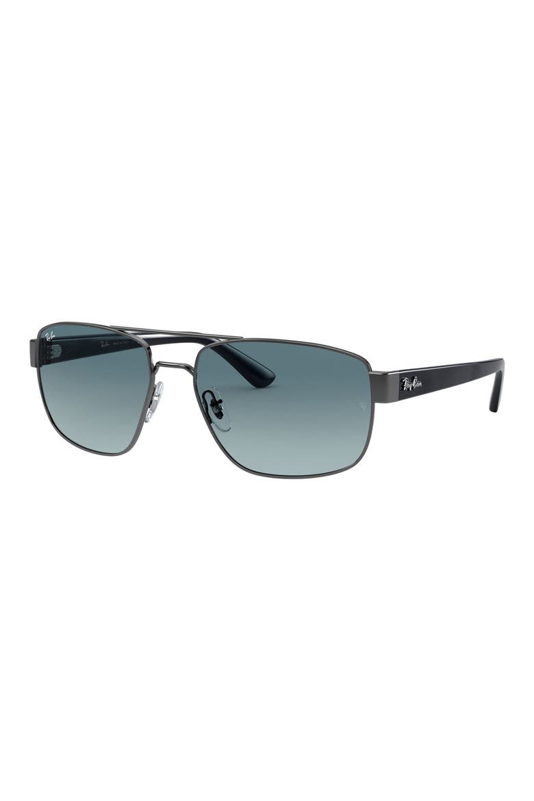 60mm Gradient Rectangle Sunglasses, Alternate, color, GUNMETAL/ BLUE GRADIENT GREY