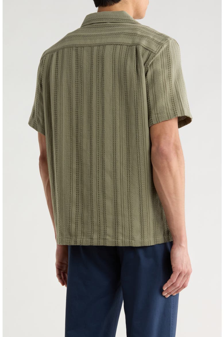 Stripe Cotton Dobby Camp Shirt, Alternate, color, OLIVE