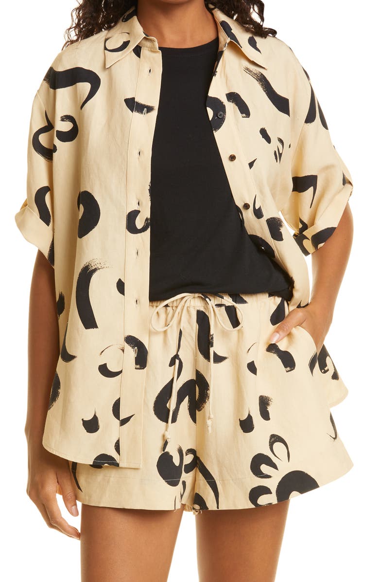 ALEMAIS Brushstroke Pattern Silk Blend Shirt, Main, color, 