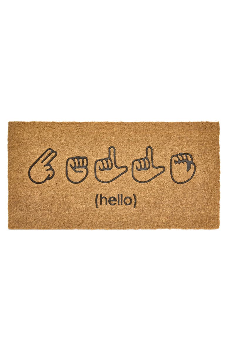 mDesign American Sign Language ASL Hello Coir Doormat, Natural/Black, Main, color, 