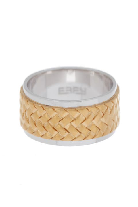 Sterling Silver & 18K Yellow Gold Woven Design Band Ring - Size 10
