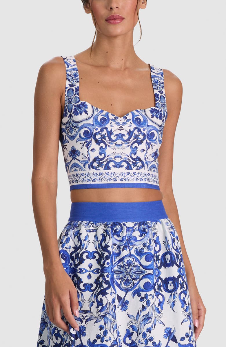 Alice + Olivia Miriam Tie Back Linen Blend Crop Top, Alternate, color, Solstice