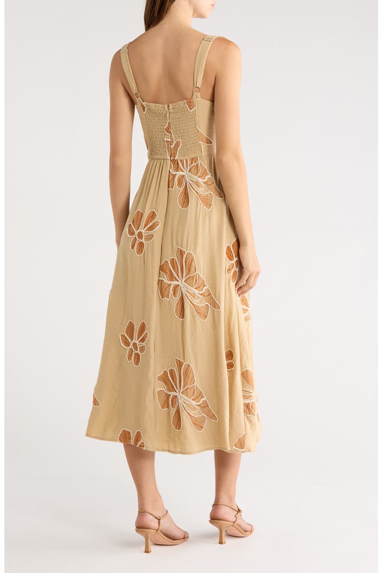 Placed Embroidered Floral Midi Dress, Alternate, color, MOCHA MULTI