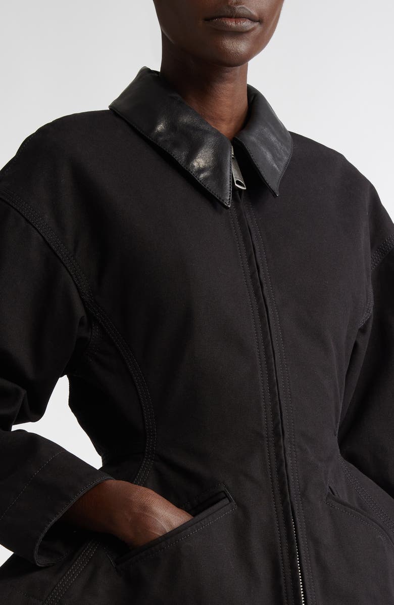 McQueen Exaggerated Cotton Canvas Peplum Jacket, Alternate, color, Black