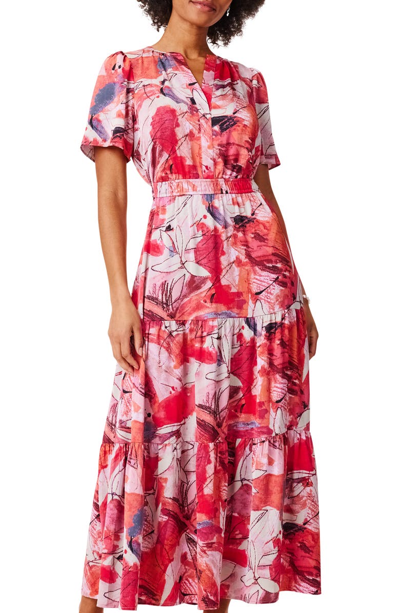 NIC+ZOE Scribble Bouquet Tiered Maxi Dress, Alternate, color,