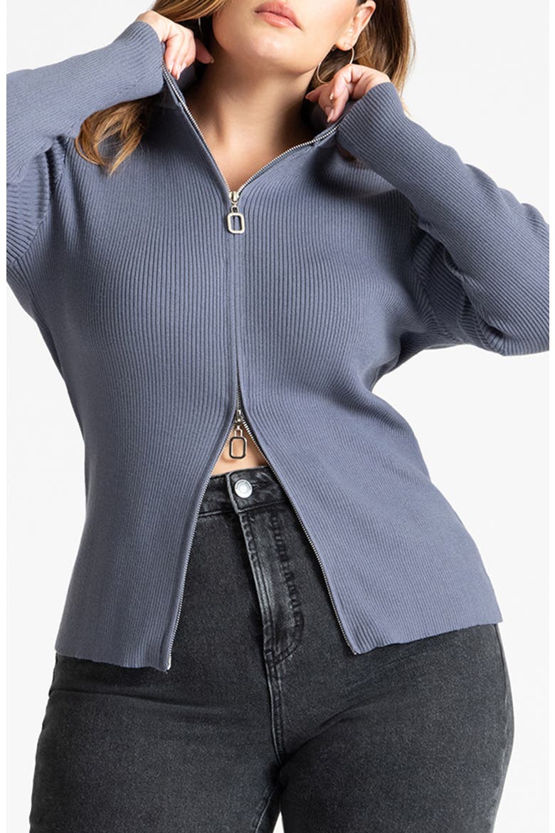 Rib Zip Sweater, Main, color, DARK SHADOW GRAY