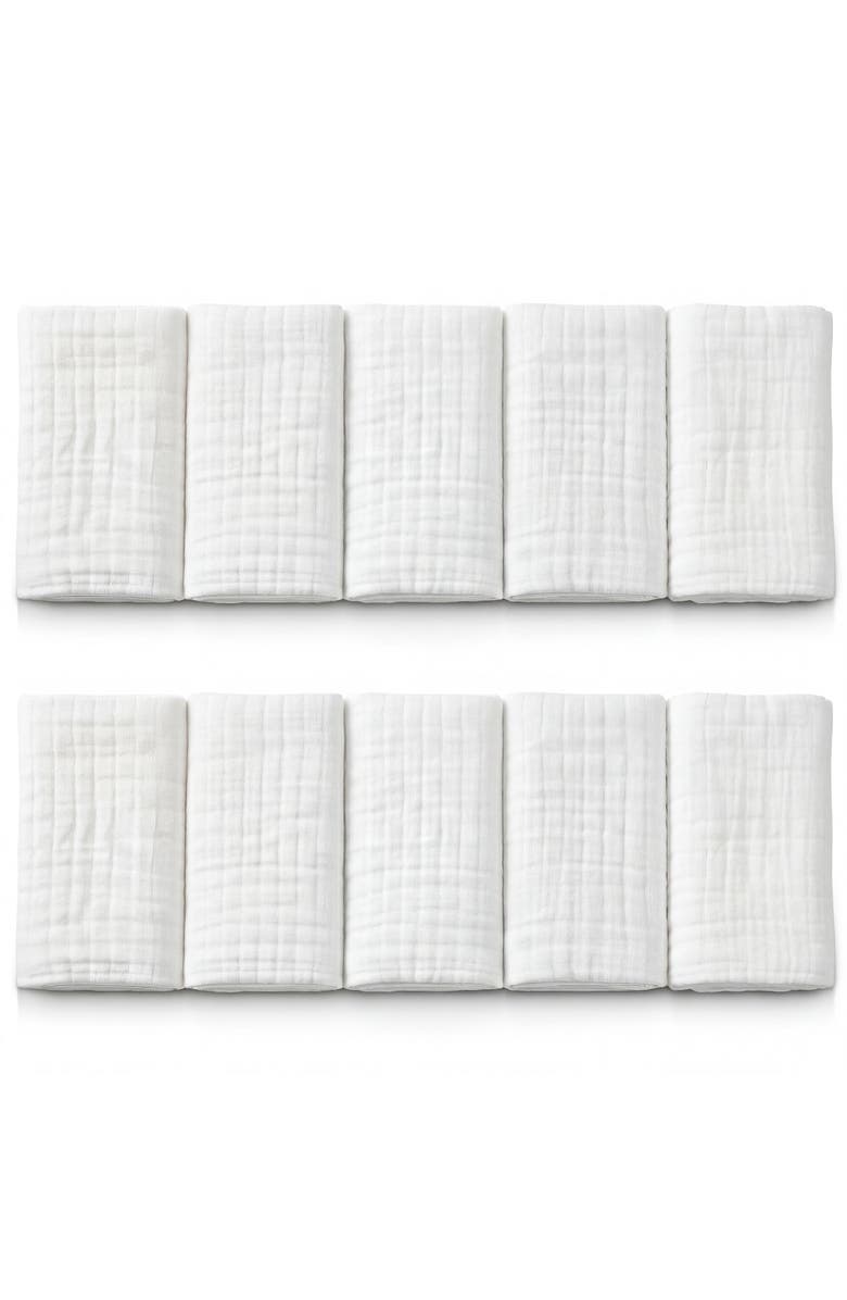 Mère & Moi Muslin Burp Cloths, Main, color, White