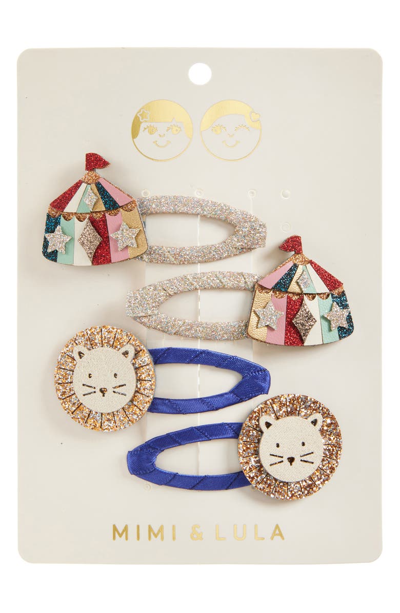Mimi & Lula Circus & Lion 4-Piece Clic Clac Hair Clips, Main, color, Gold