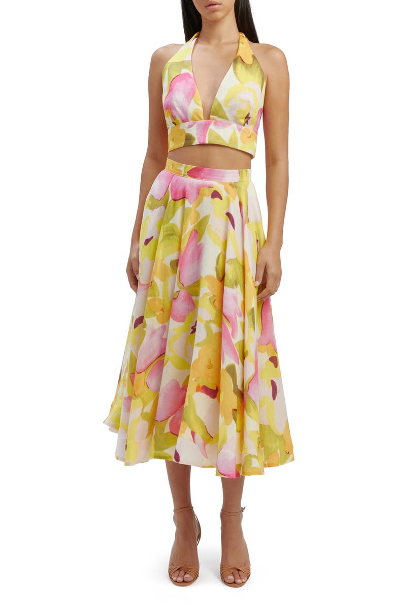 Bardot Nicolette Floral Halter Crop Top, Alternate, color, Wall Floral