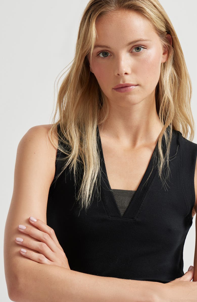 Brunello Cucinelli Ribbed jersey top, Alternate, color, Black