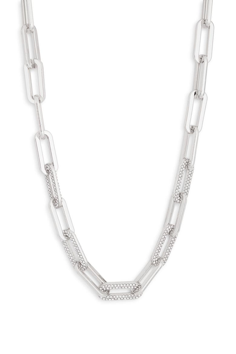 Pavé Crystal Paper Clip Chain Necklace, Main, color, CLEAR- SILVER