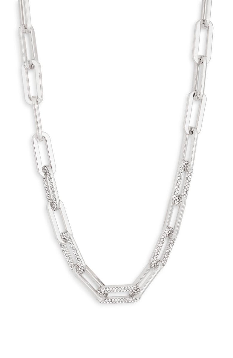 NORDSTROM RACK Pavé Crystal Paper Clip Chain Necklace, Main, color, Clear- Silver